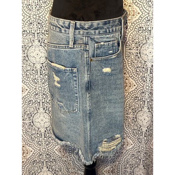 American Bazi Los Angeles Womens Distressed Denim Skirt Size L With Front Zipper - Picture 10 of 13